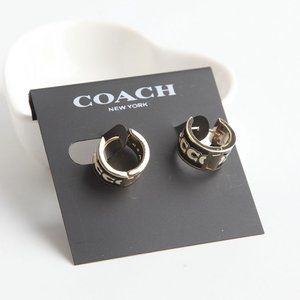 BRAND NEW COACH SIGNATURE ENAMEL HOOP EARRING GOLD/BLACK